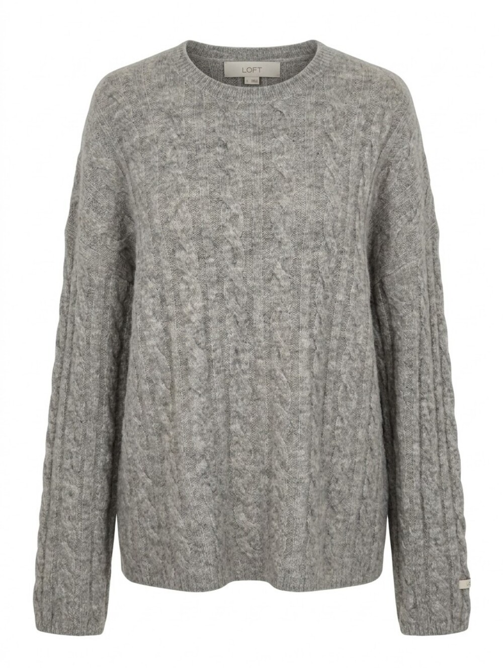 LOFT Soft Cable Knit Sweater Neutral Heathered Taupe Cozy Minimalist